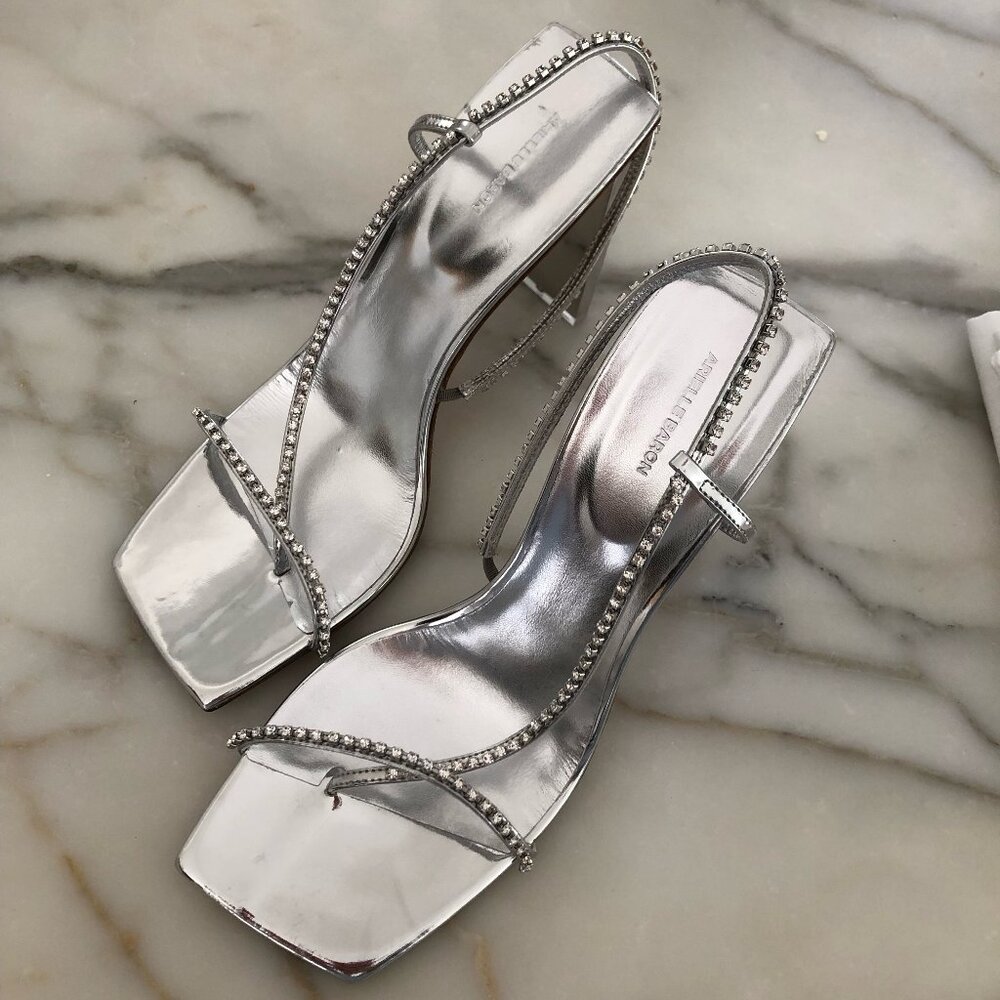 Arielle Baron Crystal Metallic Leather Sandals Narcissus New In Box Size 39